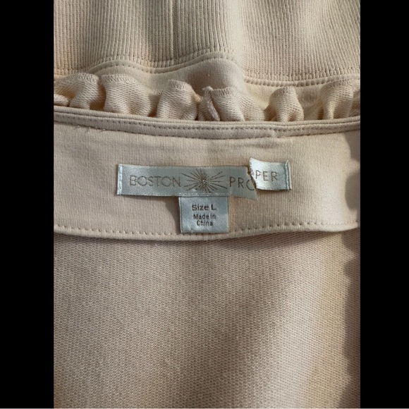 BOSTON PROPER Cold Shoulder Sweatshirt Cardigan Jacket Blouse Pink Chain Ruffle - Picture 7 of 12